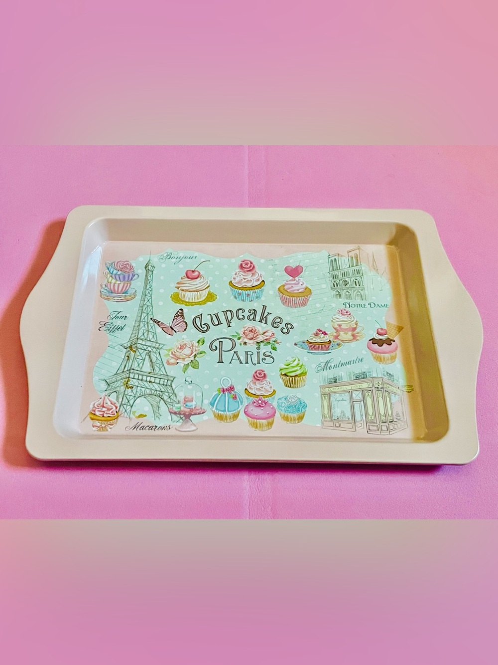 NEW Paris Cupcakes Decorative Serving Tray - Pastel Mint & Pink